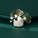 Plant-Filled Pouch Brooch with Crystals and Pearl