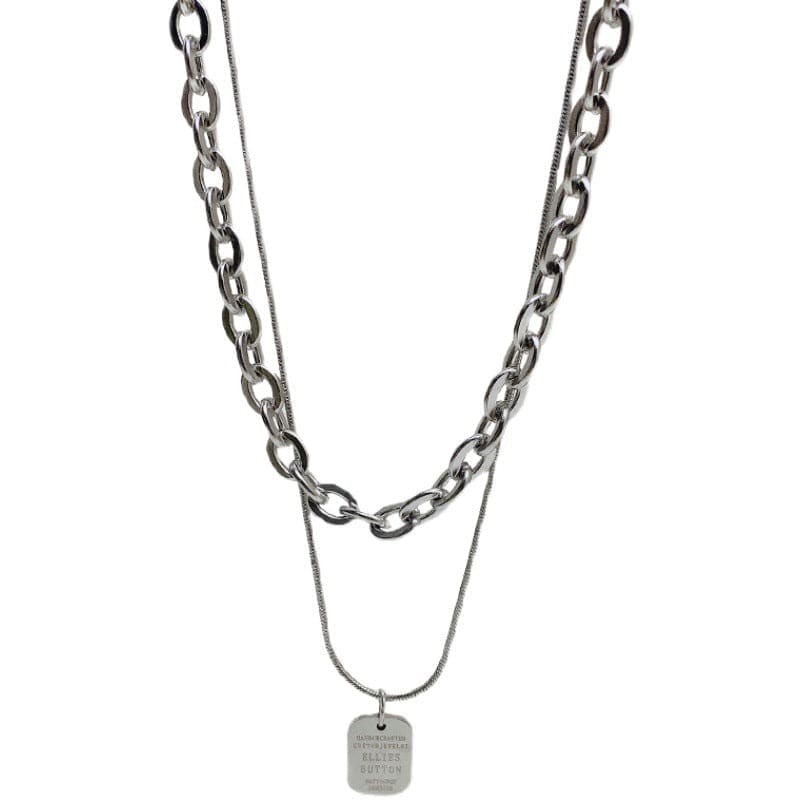 Silver Layered Chain Necklace with Silver Plate