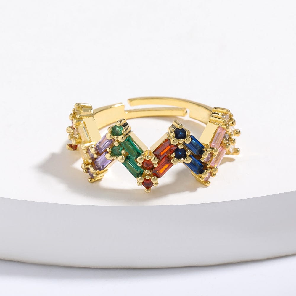 Colorful Rhinestones Zigzag Gold Adjustable Ring