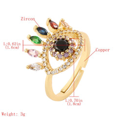 Verstellbarer Ring in Augenform mit bunten Strasssteinen in Gold
