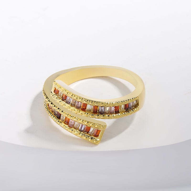Colorful Rectangular Rhinestones Gold Twist Ring