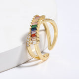 Colorful Rhinestone Crystals Criss Cross Gold Adjustable Ring