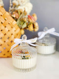Floral White Candle in Clear Glass Jar
