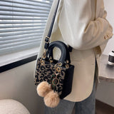 Small Square Handbags with Cherry Pompom Keychains