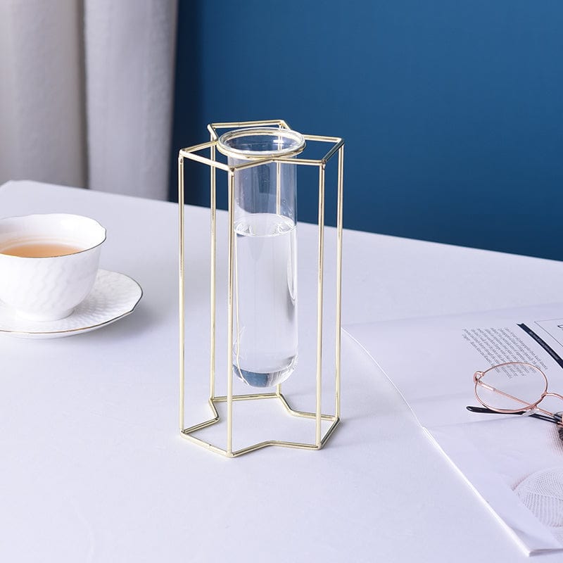 Iron Flower Vase with Glass Test Tube Design