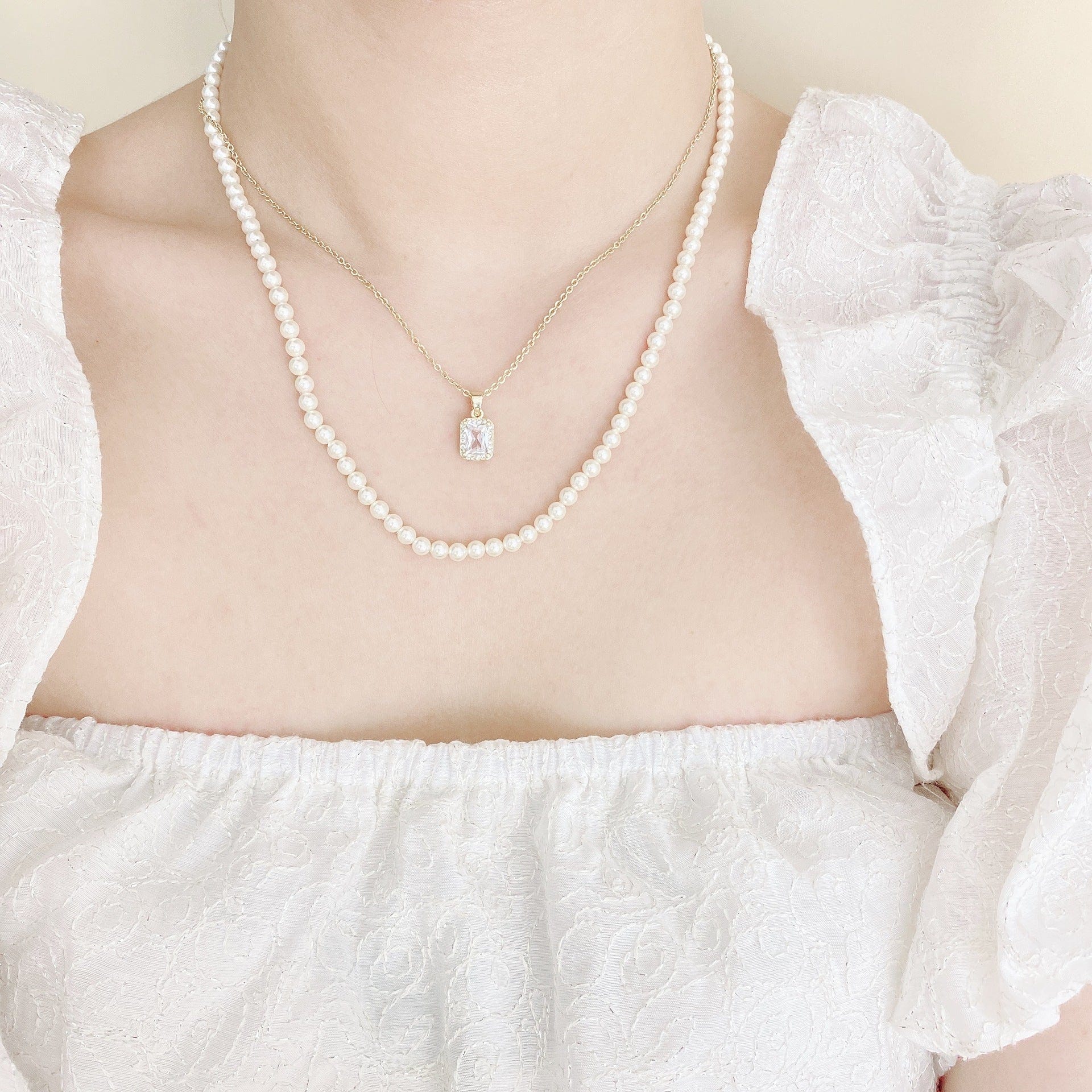 Double Layered Crystal and Pearl Necklace