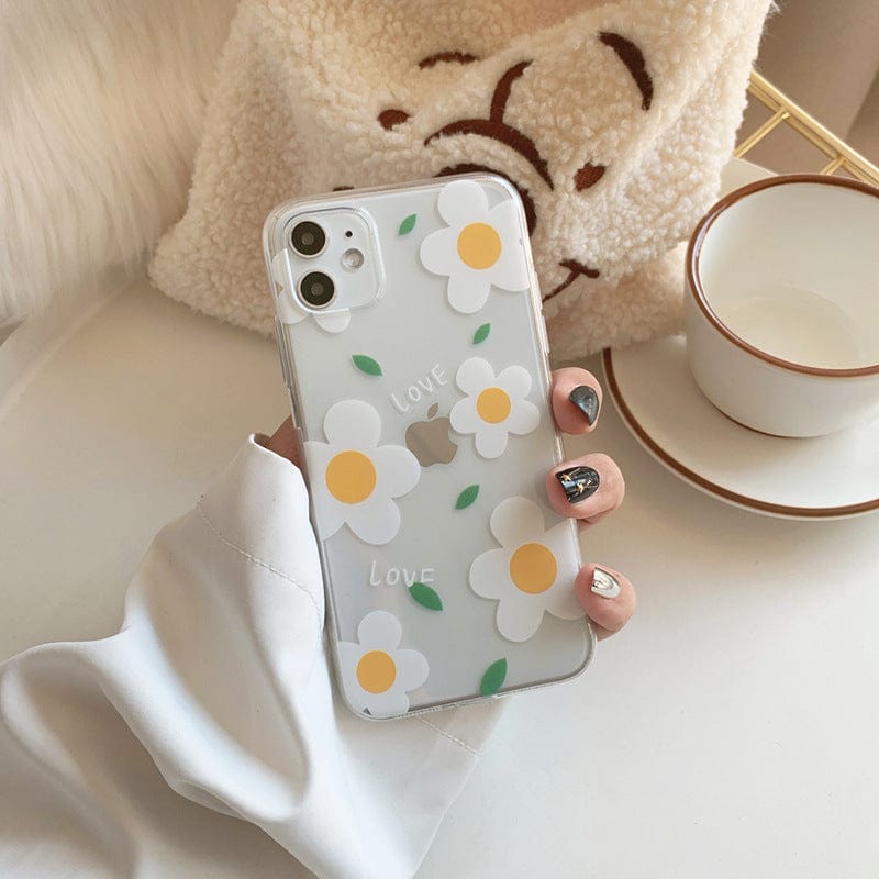 Funda transparente para teléfono con margaritas