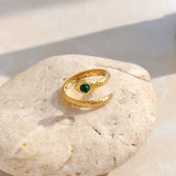 Gold Twisting Snake with Emerald Green Crystal Ring