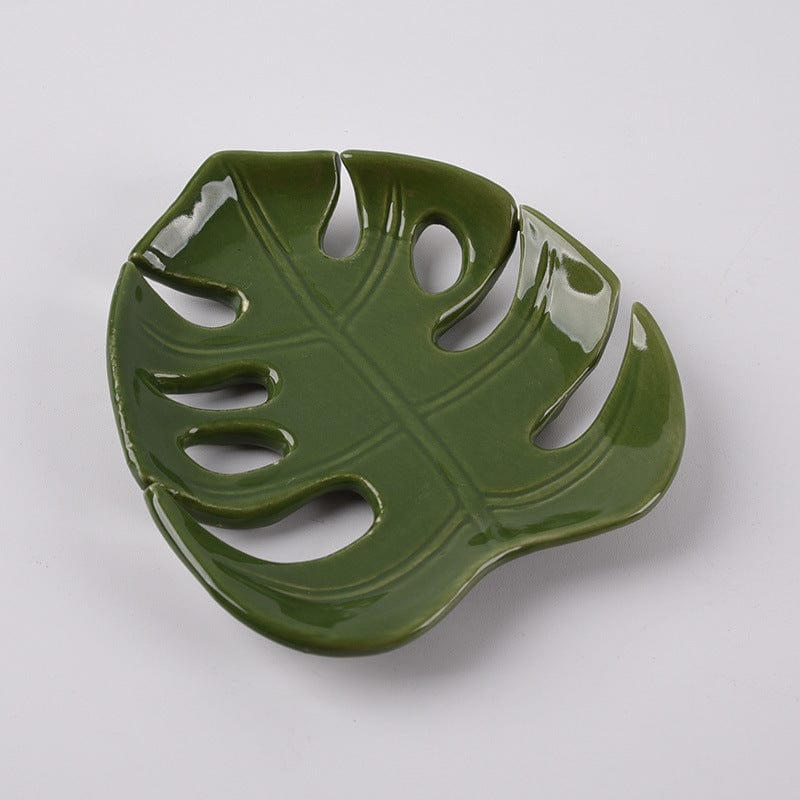 Green Leaf Shaped Jewelry Dish