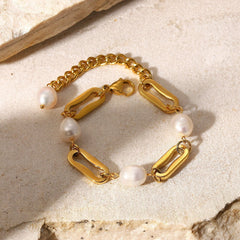 Pulsera de cadena de oro y perlas