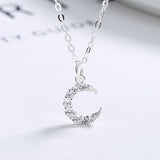 Crystal Embellished Moon 925 Sterling Silver Necklace