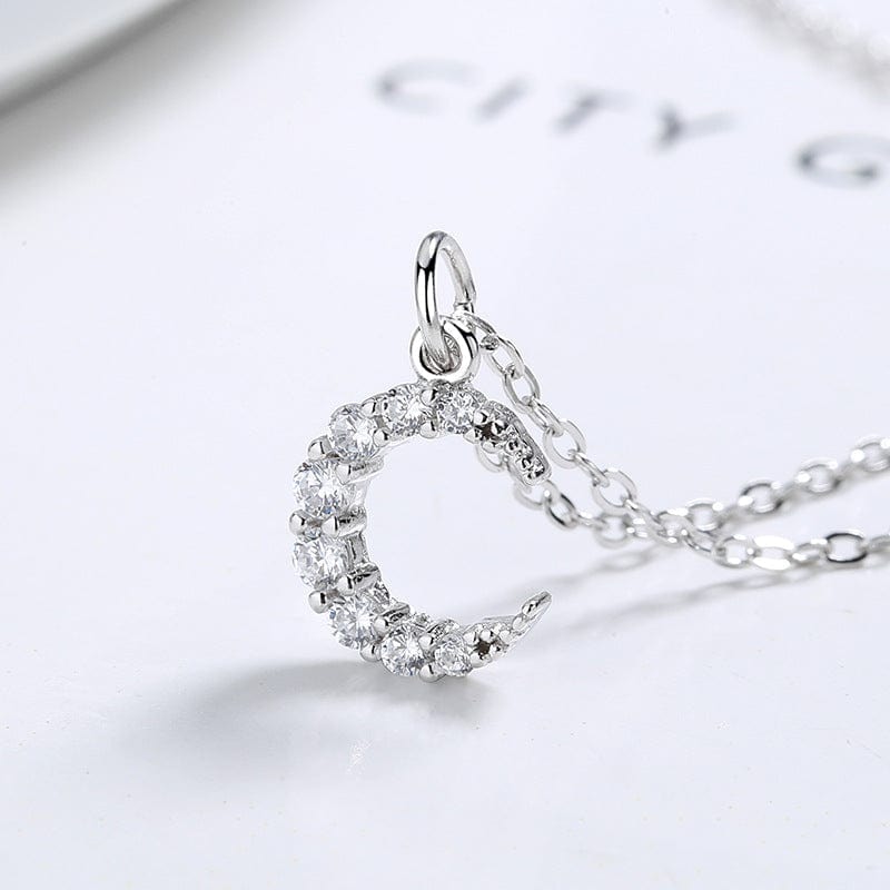 Crystal Embellished Moon 925 Sterling Silver Necklace