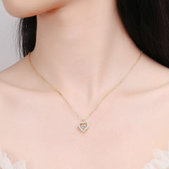 Collar de plata de ley 925 con colgante de corazón y cristales giratorios