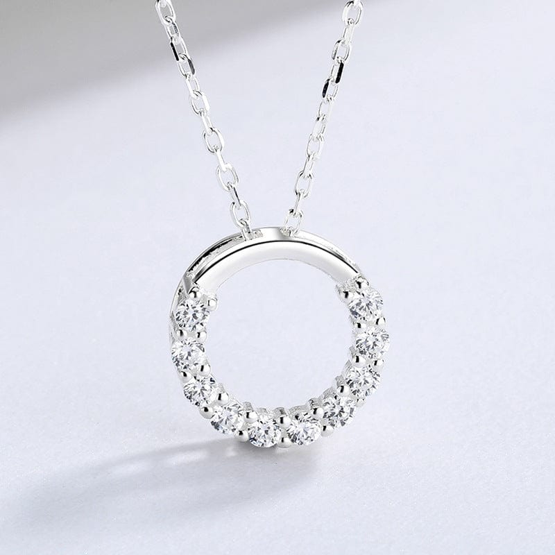 Simple Crystal Circle 925 Sterling Silver Necklace