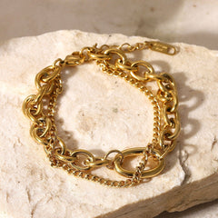 Pulsera de cadena de oro de doble capa bañada en oro de 14 quilates