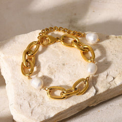 Pulsera de perlas de agua dulce de 12 mm bañada en oro de 18 quilates