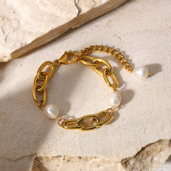 Pulsera de perlas de agua dulce de 12 mm bañada en oro de 18 quilates