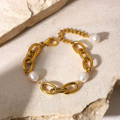 Pulsera de perlas de agua dulce de 12 mm bañada en oro de 18 quilates