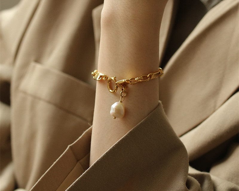 Gold Chain Real Pearl Tassel Bracelet