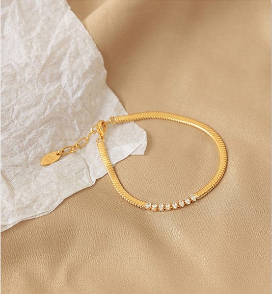 Gold Snake Bone Bracelet with Crystals