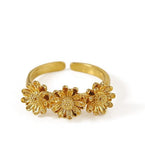 Triple Daisy Adjustable Gold Ring