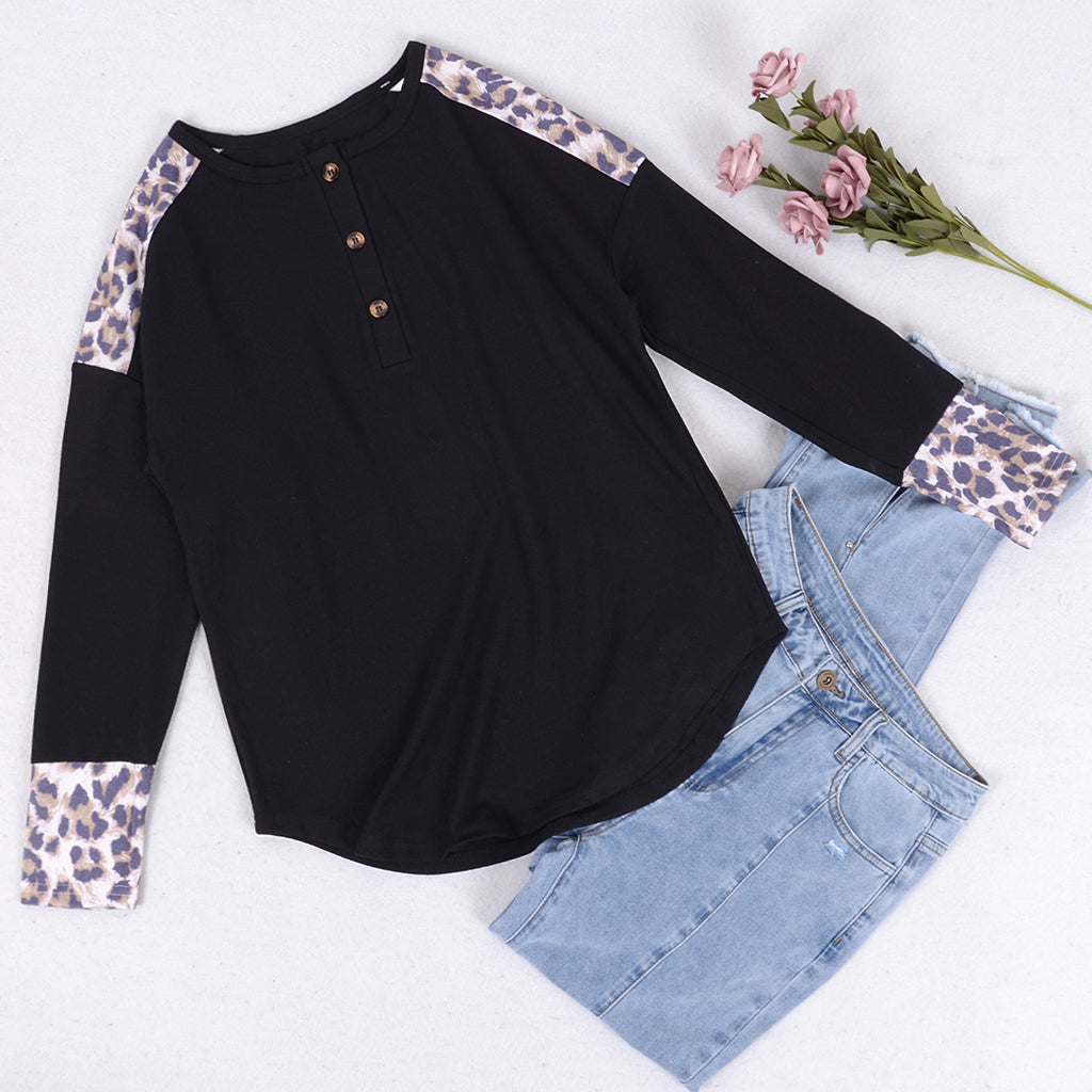 Contrast Leopard Print Detail Top