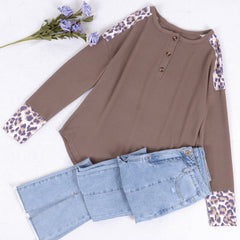 Contrast Leopard Print Detail Top