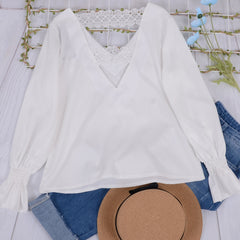 Blusa con espalda baja y ribete de encaje 