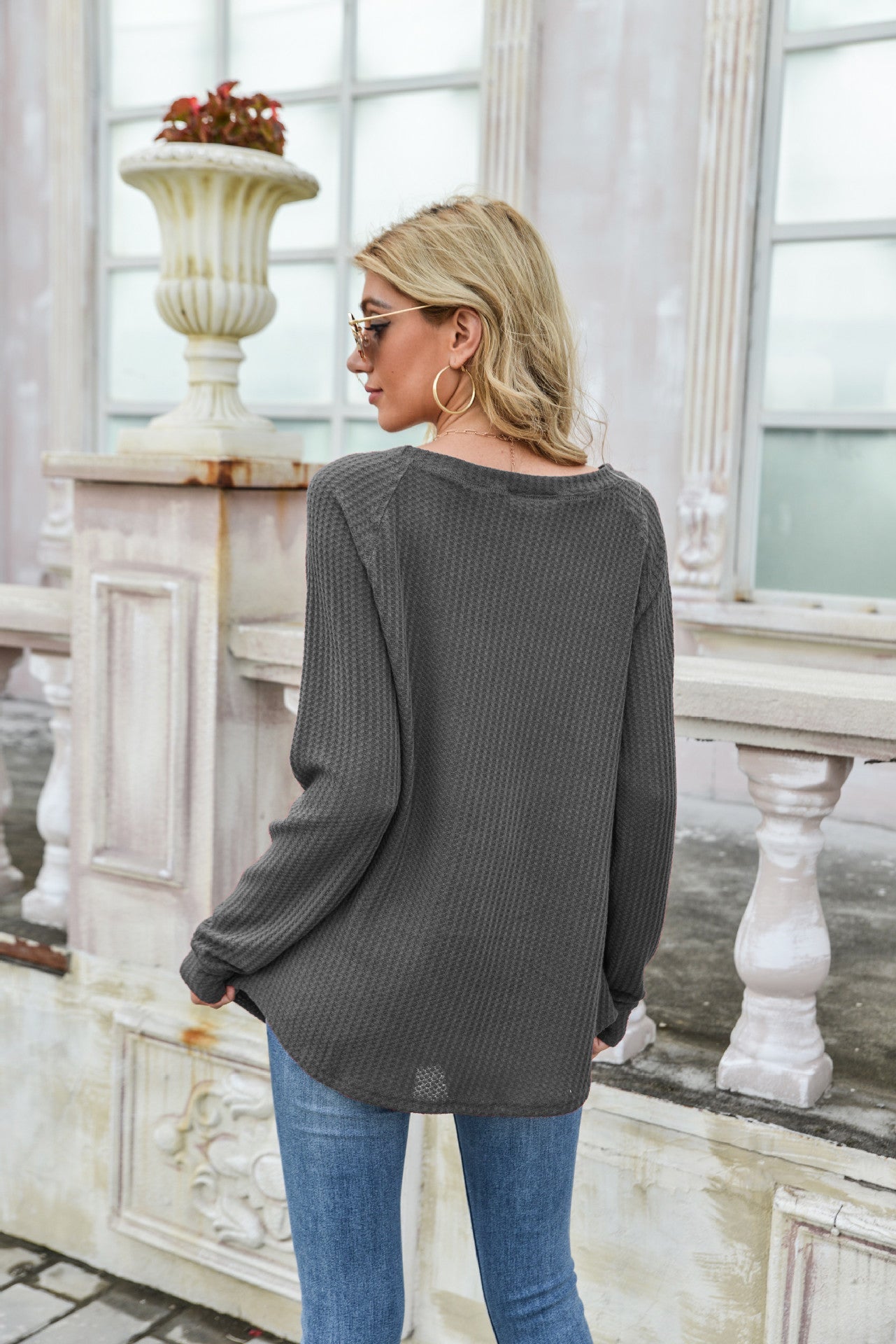 Cross Stitching Textured Pullover