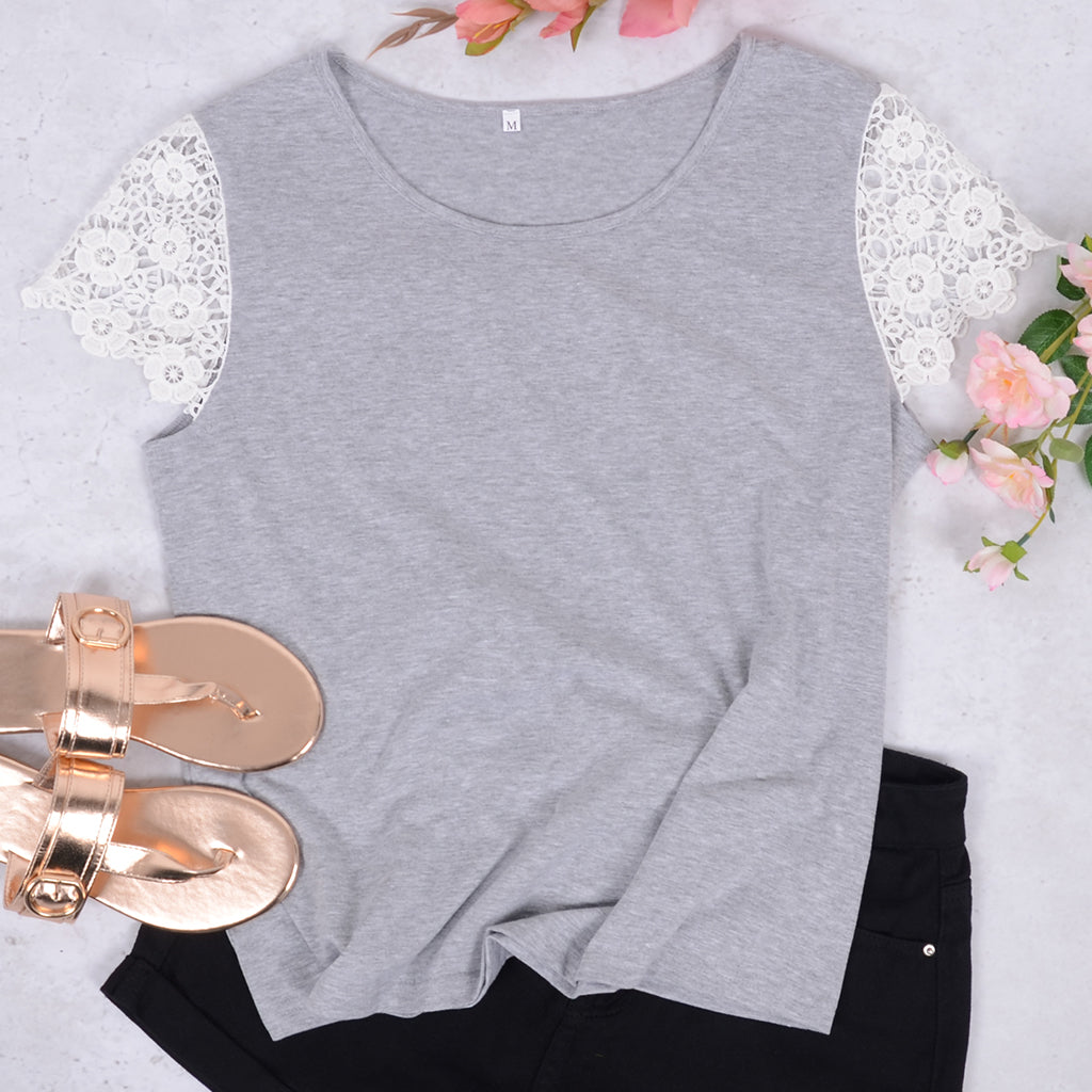 Cropped Lace Sleeve Tee