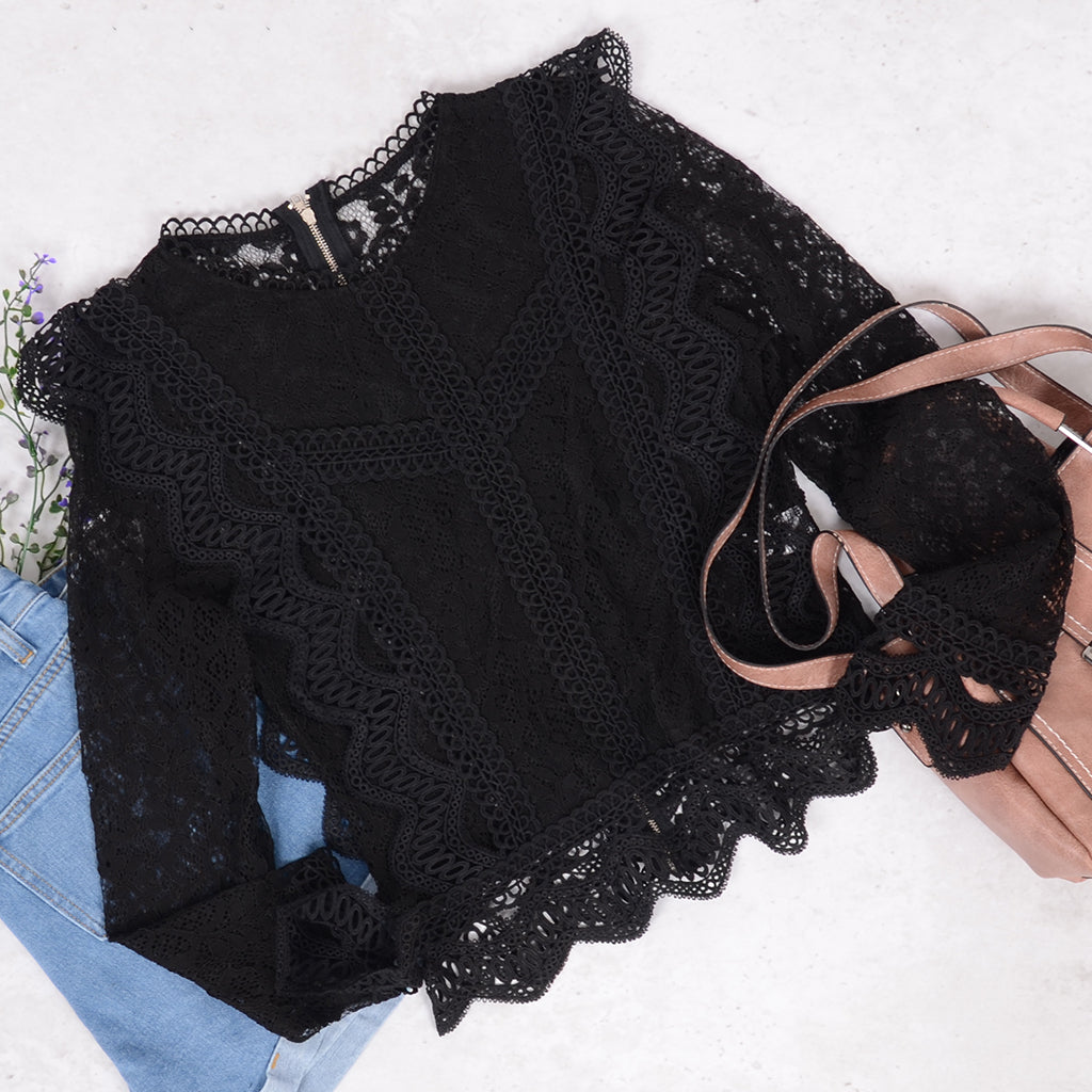 Crochet Lace Zip Up Blouse
