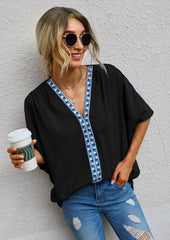 Contrast Print Loose Blouse