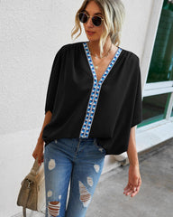 Contrast Print Loose Blouse