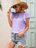 Eyelet Ruffle Sleeve Tie Blouse