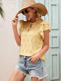 Eyelet Ruffle Sleeve Tie Blouse