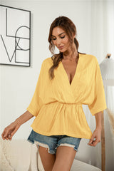 Bluse Sunrise mit V-Ausschnitt und Raffung 