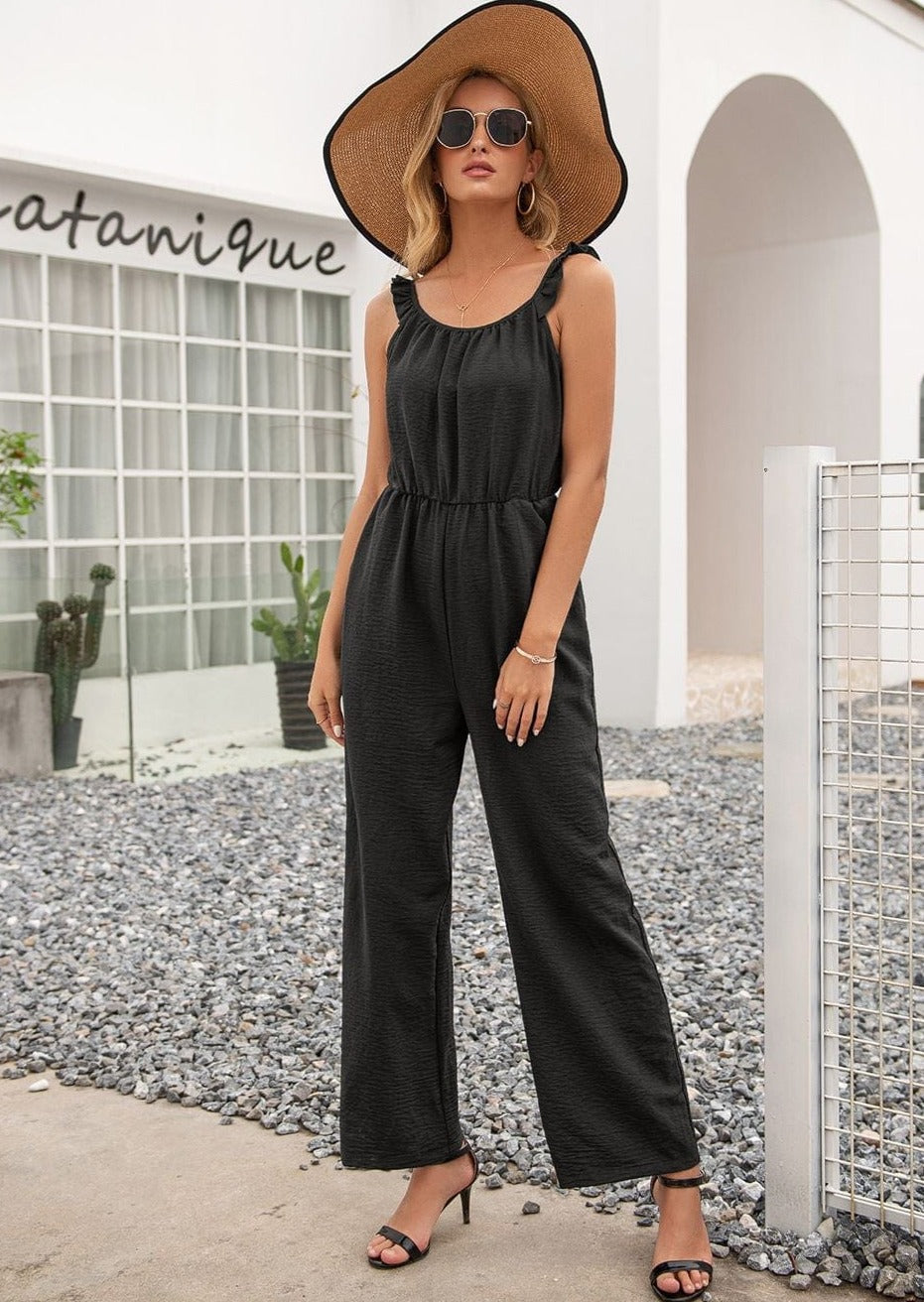 Einfarbiger Jumpsuit mit Rüschenträgern