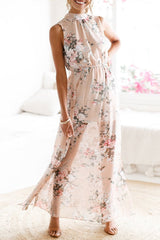 Vestido halter rosa con flores suaves