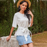 Solid Bell Sleeve Blouse