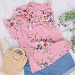 Blusa sin mangas de cuello alto con flores