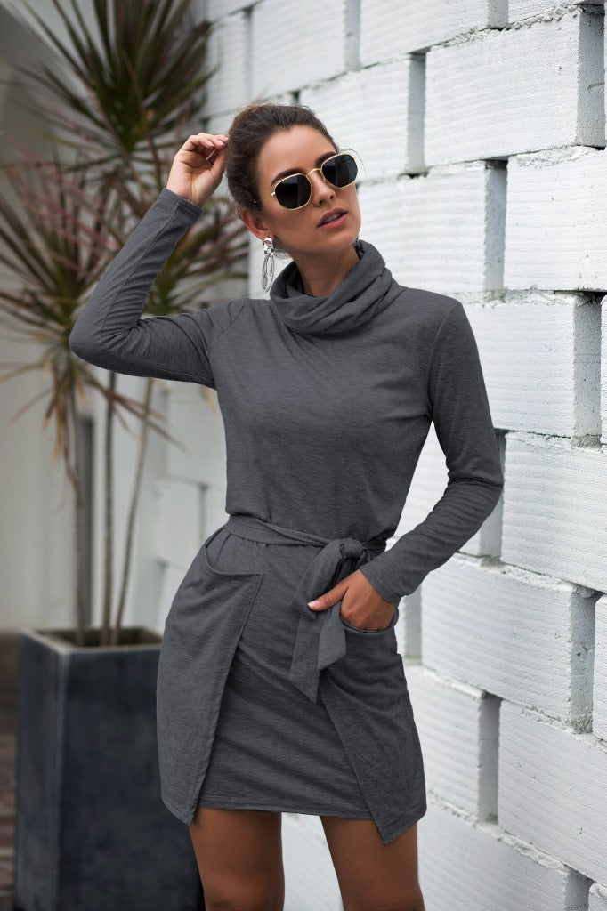 Cowl Neck Long Sleeve Dress