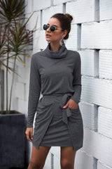 Cowl Neck Long Sleeve Dress