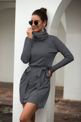 Cowl Neck Long Sleeve Dress