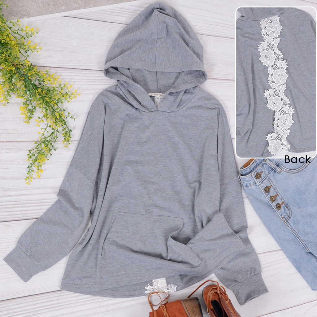 Relaxed Back Lace Crochet Hoodie