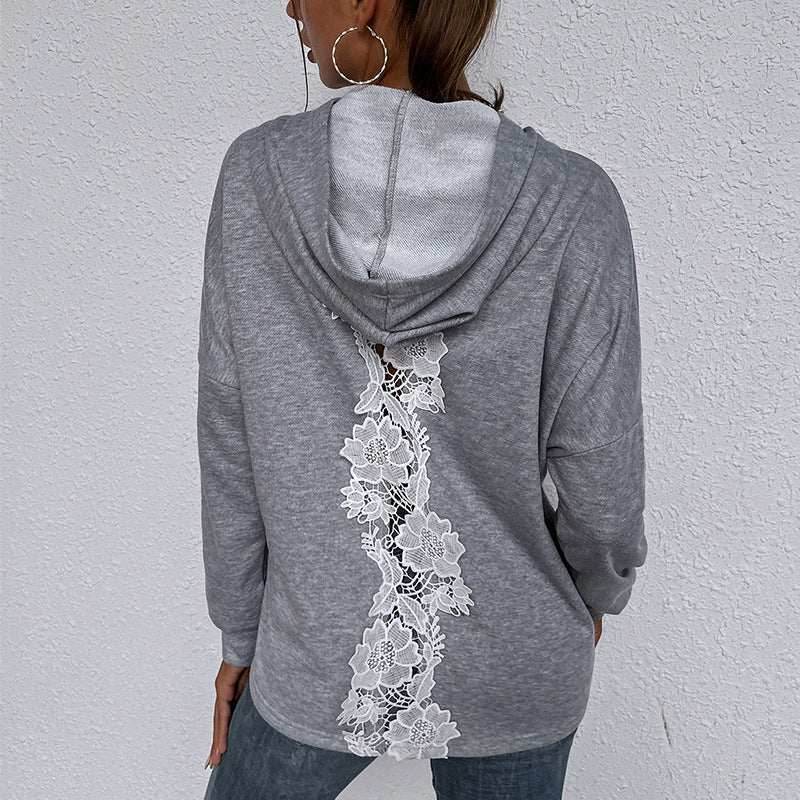 Relaxed Back Lace Crochet Hoodie