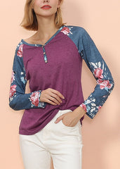 Floral Print Henley Long Sleeve