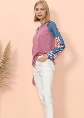 Floral Print Henley Long Sleeve