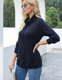 Waffle Knit Cowl Neck Pullover