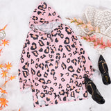 Waffle Knit Leopard Print Hoodie