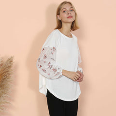 Floral Long Sleeve Waffle Knit Top